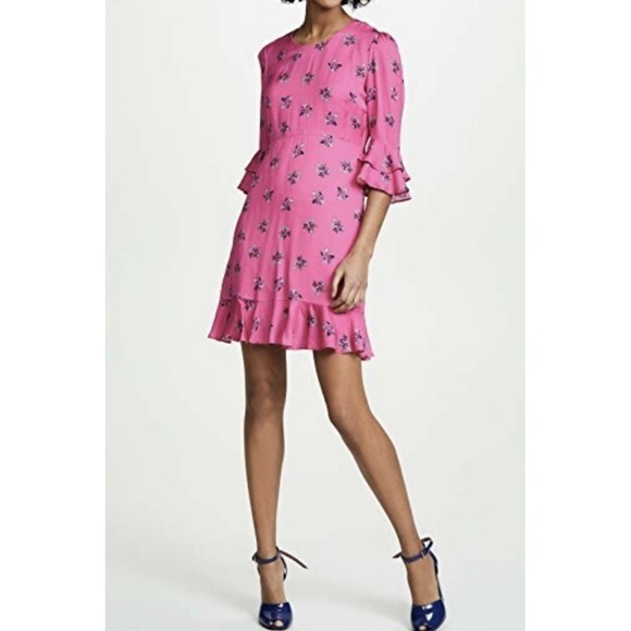 Diane Von Furstenberg NWT Ruffle Sleeve Dress Floating‎ Lily Ranunculus Womens M